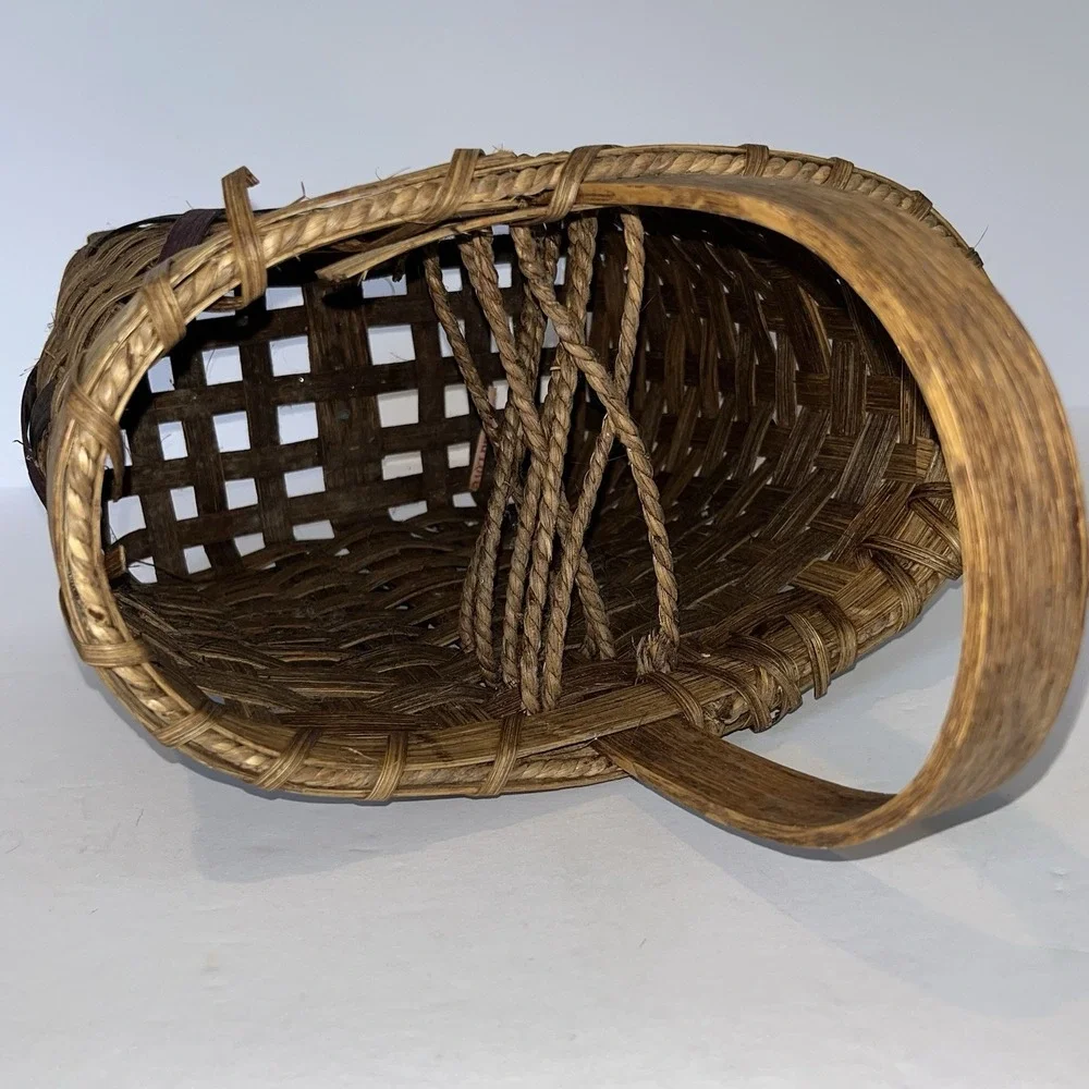 Vintage Splint‎ Basket Handmade Wood Handle 2001 Signed Wine Holder Gathering
